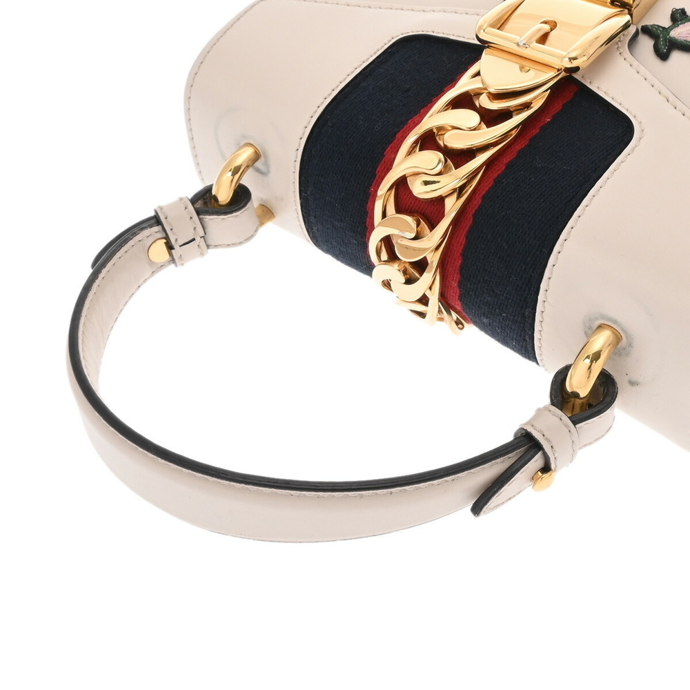 GUCCI Sylvie Flower Embroidery White Leather Canvas Handbag - Picture 3 of 11